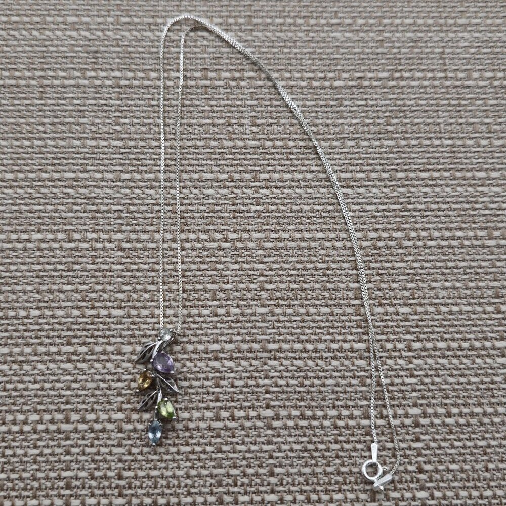18 Inch Sterling Silver Nature Leaf Topaz Citrine Peridot Necklace A3447